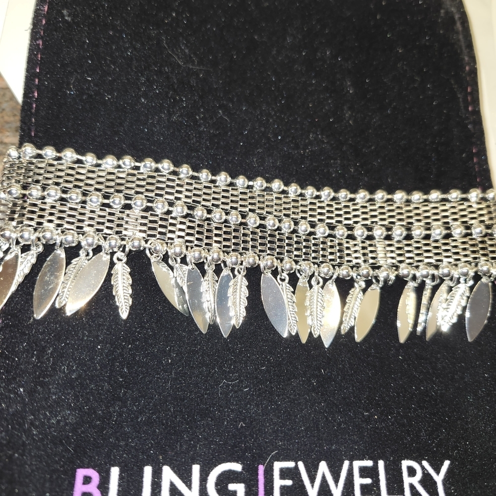 NWOT Bling Jewelry Silver Feather Choker Necklace - Picture 3 of 3